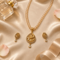 Golden Floral Teardrop Pendant Set with Matching Earrings