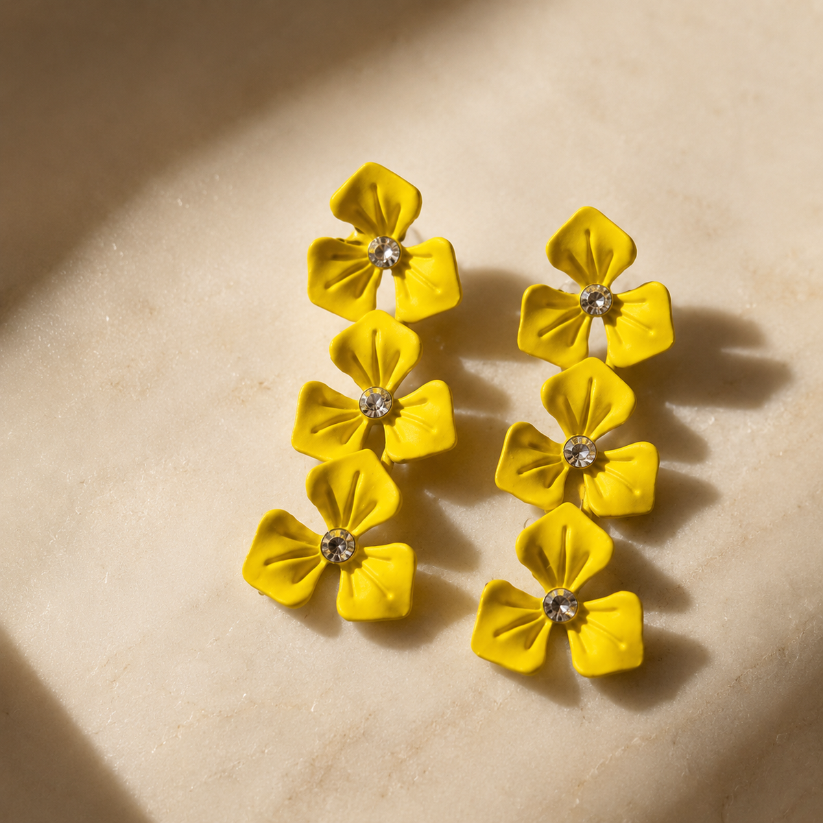 Vervit Solara Bloom Yellow Floral Drop Earrings