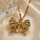 Golden Bow Pendant Set with Matching Earrings