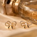 Vervit Gold-Tone Bow Stud Earrings for Women – Pearl-Centre Detail, Pair of 2