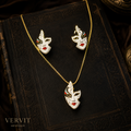 Vervit Mask Pendant Necklace Set for Festive Wear – Gold Finish, Necklace with Earrings