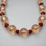 Champagne Beaded Necklace with Ruby Red Accents