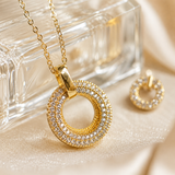 Vervit Gold-Tone Circle Necklace Set for Women – Pendant with Earrings