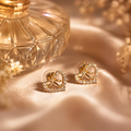 Vervit Gold-Tone Heart Stud Earrings for Women – Bow Detail, Pair of 2