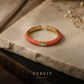 Vervit Gold Pink Enamel Open Cuff Ring for Women – 18K Gold Plated 316L Stainless Steel