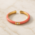 Vervit Gold Pink Enamel Open Cuff Ring for Women – 18K Gold Plated 316L Stainless Steel