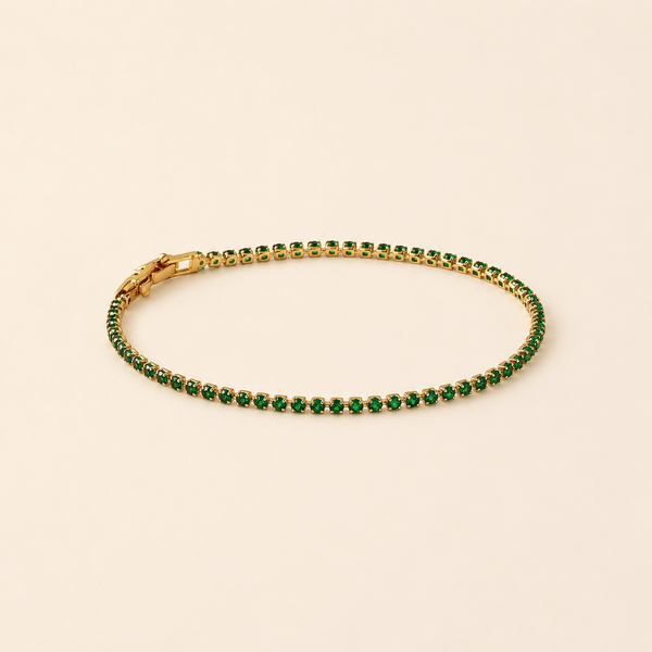 Vervit Gold Green Tennis Bracelet for Women – 18K Gold-Plated PVD Finish, Anti-Tarnish 316L Stainless Steel