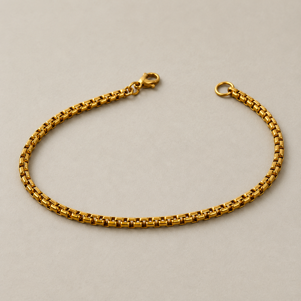 Vervit Gold Box Link Chain Bracelet for Men – 18K Gold Plated 316L Stainless Steel