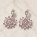 Vervit Silver Pink Floral Drop Earrings for Women – Anti-Tarnish 316L Stainless Steel