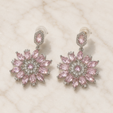 Vervit Silver Pink Floral Drop Earrings for Women – Anti-Tarnish 316L Stainless Steel