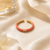 Vervit Gold Pink Enamel Open Cuff Ring for Women – 18K Gold Plated 316L Stainless Steel