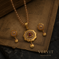 Royal Ruby Mandala Pendant Set with Matching Earrings