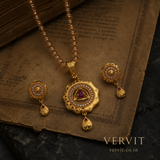 Royal Ruby Mandala Pendant Set with Matching Earrings