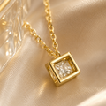Vervit Square Crystal Pendant Necklace for Daily Wear – Gold Finish, Single Piece
