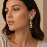Gold White Link Dangler Earrings for Party & Festive Wear | VERVIT