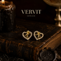 Vervit Gold-Tone Heart Stud Earrings for Women – Bow Detail, Pair of 2