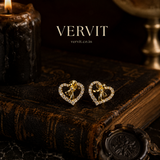 Vervit Gold-Tone Heart Stud Earrings for Women – Bow Detail, Pair of 2