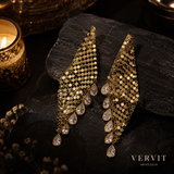 Vervit Gold-Tone Long Drop Earrings for Women – Teardrop Detail, Pair of 2