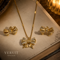 Golden Bow Pendant Set with Matching Earrings