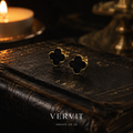 Vervit Gold-Tone Clover Stud Earrings for Women – Black Centre Detail, Pair of 2