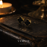 Vervit Gold-Tone Clover Stud Earrings for Women – Black Centre Detail, Pair of 2