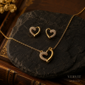 Vervit Gold-Tone Heart Necklace Set for Women – Pendant with Earrings