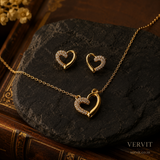 Vervit Gold-Tone Heart Necklace Set for Women – Pendant with Earrings