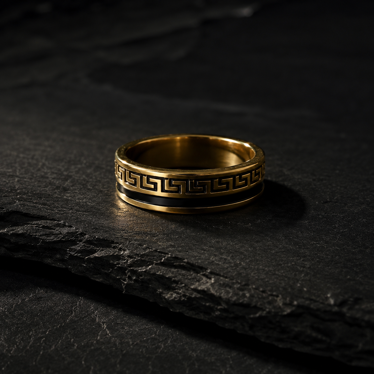 Vervit Men’s Greek Pattern Ring for Daily Wear – Gold Finish, Single Piece
