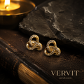 Vervit Gold-Tone Interlock Stud Earrings for Women – Clear Stone Detail, Pair of 2