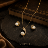 Vervit Pearl Detail Necklace Set for Festive Wear – Gold Finish, Necklace with Earrings