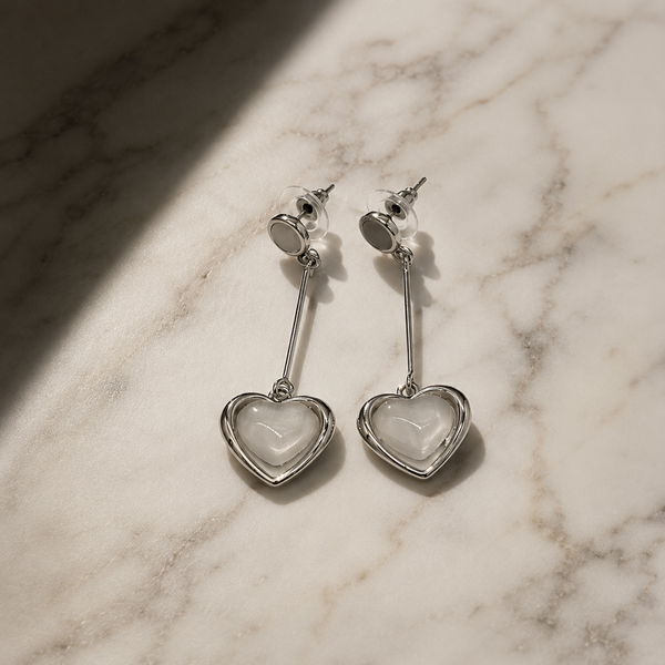 Silver Heart Drop Earrings