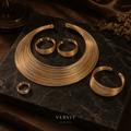 Golden Statement Jewellery Set with Necklace, Earrings, Bangle & Ring