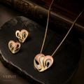 Vervit Abstract Heart Necklace Set for Festive Wear – Gold Finish, Necklace with Earrings