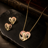 Vervit Abstract Heart Necklace Set for Festive Wear – Gold Finish, Necklace with Earrings