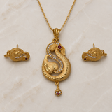 Golden Paisley Pendant Set with Matching Earrings