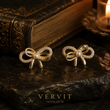 Vervit Gold-Tone Bow Stud Earrings for Women – Pearl-Centre Detail, Pair of 2