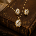 Vervit Oval Pendant Necklace Set for Festive Wear – Gold Finish, Necklace with Earrings