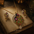 Peacock Bloom Pendant Set with Matching Earrings
