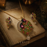 Peacock Bloom Pendant Set with Matching Earrings