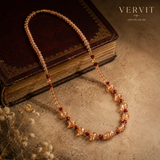 Champagne Beaded Necklace with Ruby Red Accents