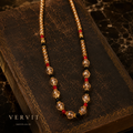 Champagne Beaded Necklace with Red & Black Accents