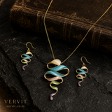 Vervit Abstract Ribbon Necklace Set for Festive Wear – Gold Finish, Necklace with Earrings