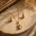 Vervit Gold-Tone Pearl Necklace Set for Women – Pendant with Earrings