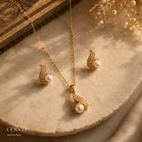 Vervit Gold-Tone Pearl Necklace Set for Women – Pendant with Earrings