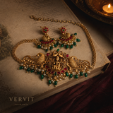 Antique Lakshmi Peacock Necklace Set with Matching Earrings