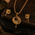 Golden Leaf Crescent Pendant Set with Matching Earrings