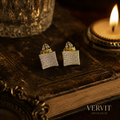 Vervit Gold-Tone Square Stud Earrings for Women – Pavé Stone Detail, Pair of 2