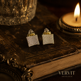 Vervit Gold-Tone Square Stud Earrings for Women – Pavé Stone Detail, Pair of 2