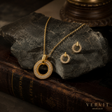 Vervit Gold-Tone Circle Necklace Set for Women – Pendant with Earrings