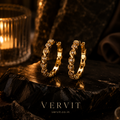 Vervit Gold-Tone Hoop Earrings for Women – Twisted Stone Detail, Pair of 2